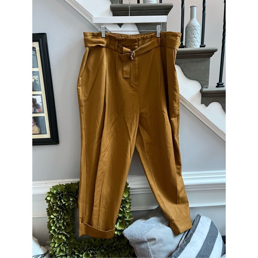 Alice and Olivia Brown Mustard Paper Bag Cuffed Pants sz 18W EUC